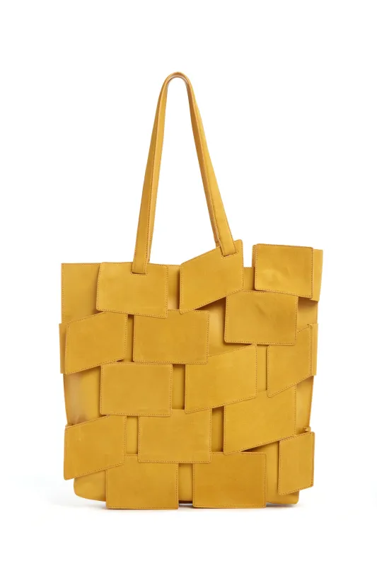 Laquered Patchwork Tote Bag in Golden Birch Suede sold by Gabriela Hearst