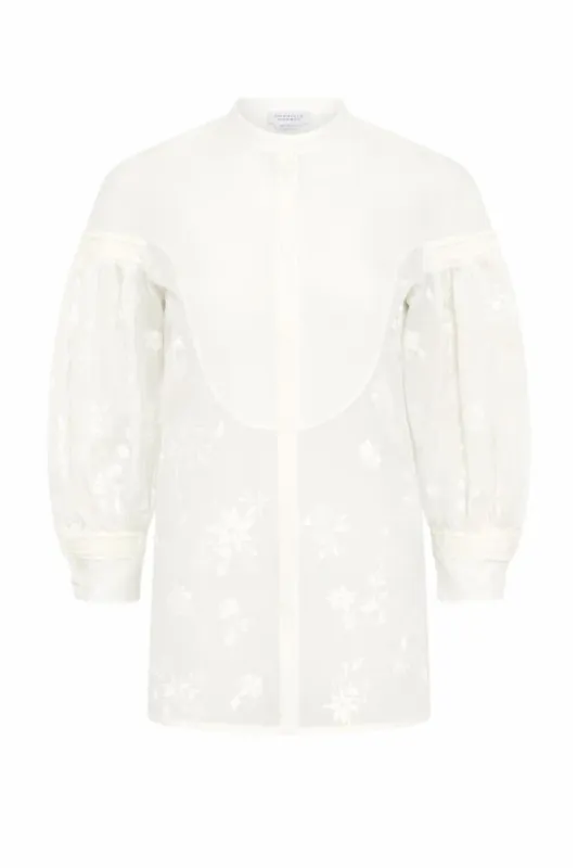 Sofia Mia's Flowers Embroidered Blouse in Ivory Silk Organza sold by Gabriela Hearst