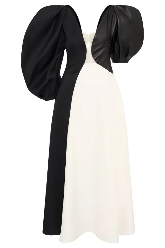 Sephir Dress In Ivory Silk Wool Cady & Black Leather sold by Gabriela Hearst