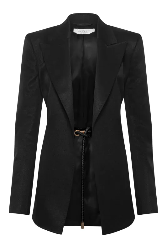 Epona Blazer in Black Textured Linen Slub sold by Gabriela Hearst