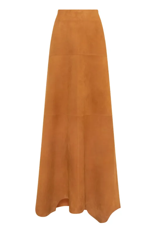 Talor Raw Cut Skirt in Cashew Suede sold by Gabriela Hearst