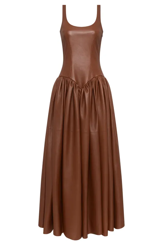 Isai Dress In Cognac Nappa Leather sold by Gabriela Hearst