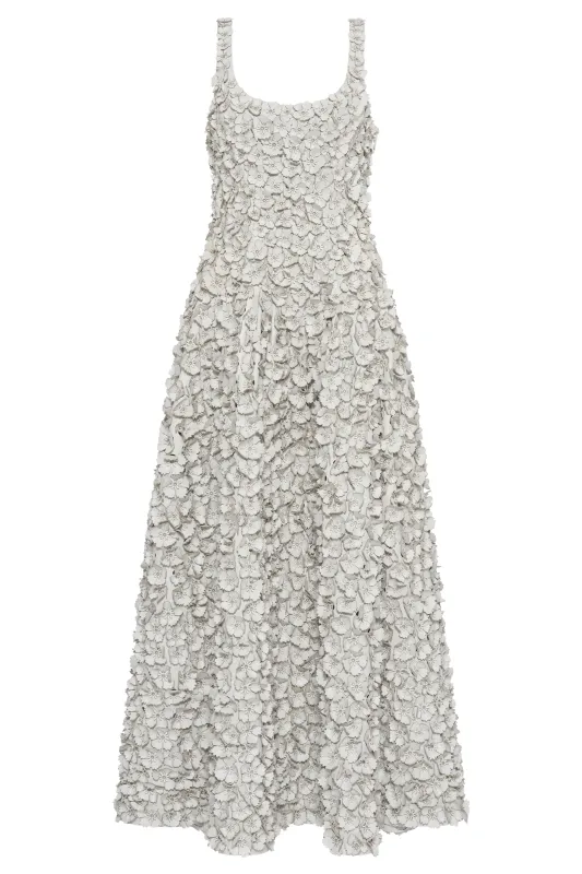 Ceolan Embroidered Floral Dress in White Leather sold by Gabriela Hearst