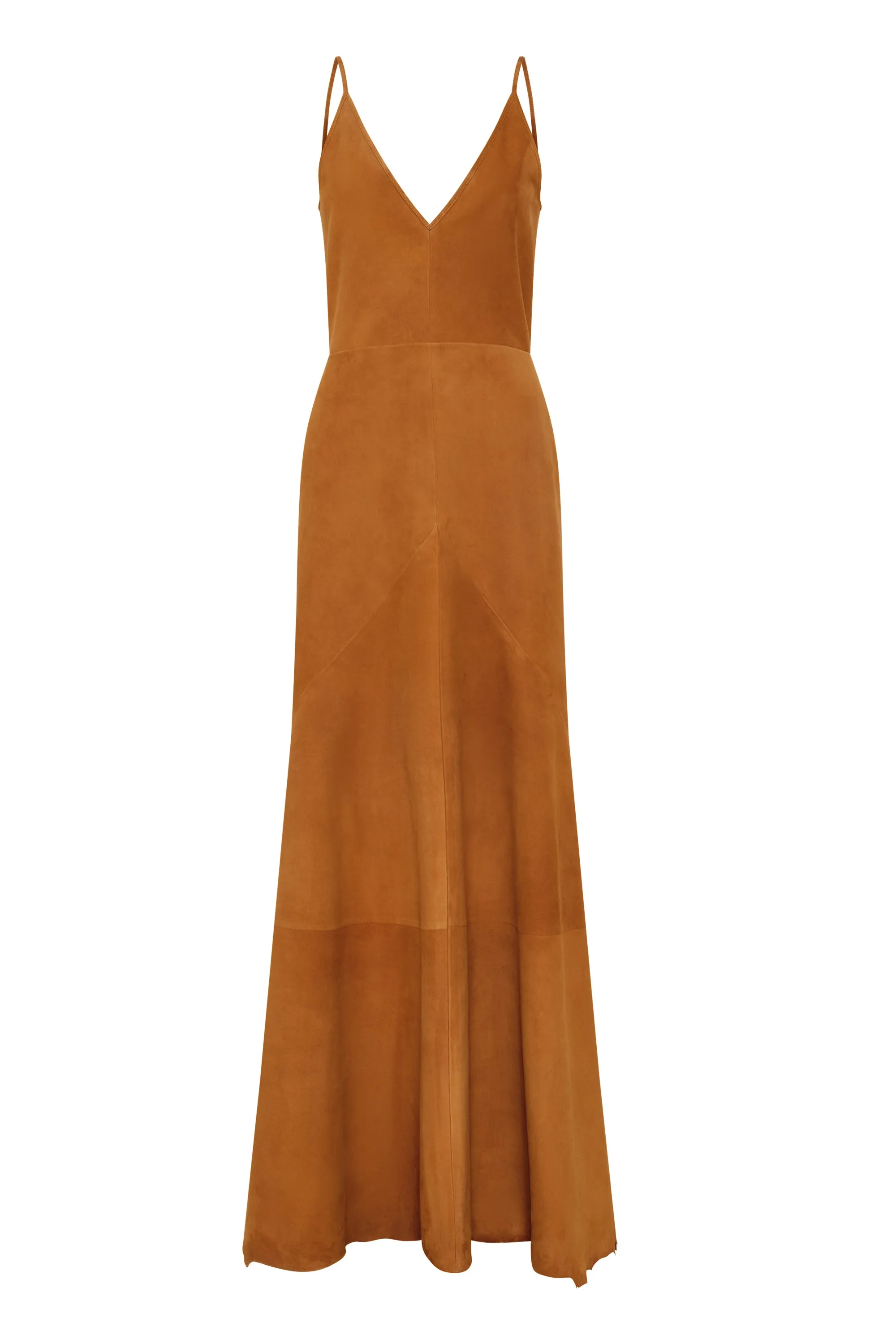 Bastet Raw Cut Dress in Cashew Suede sold by Gabriela Hearst