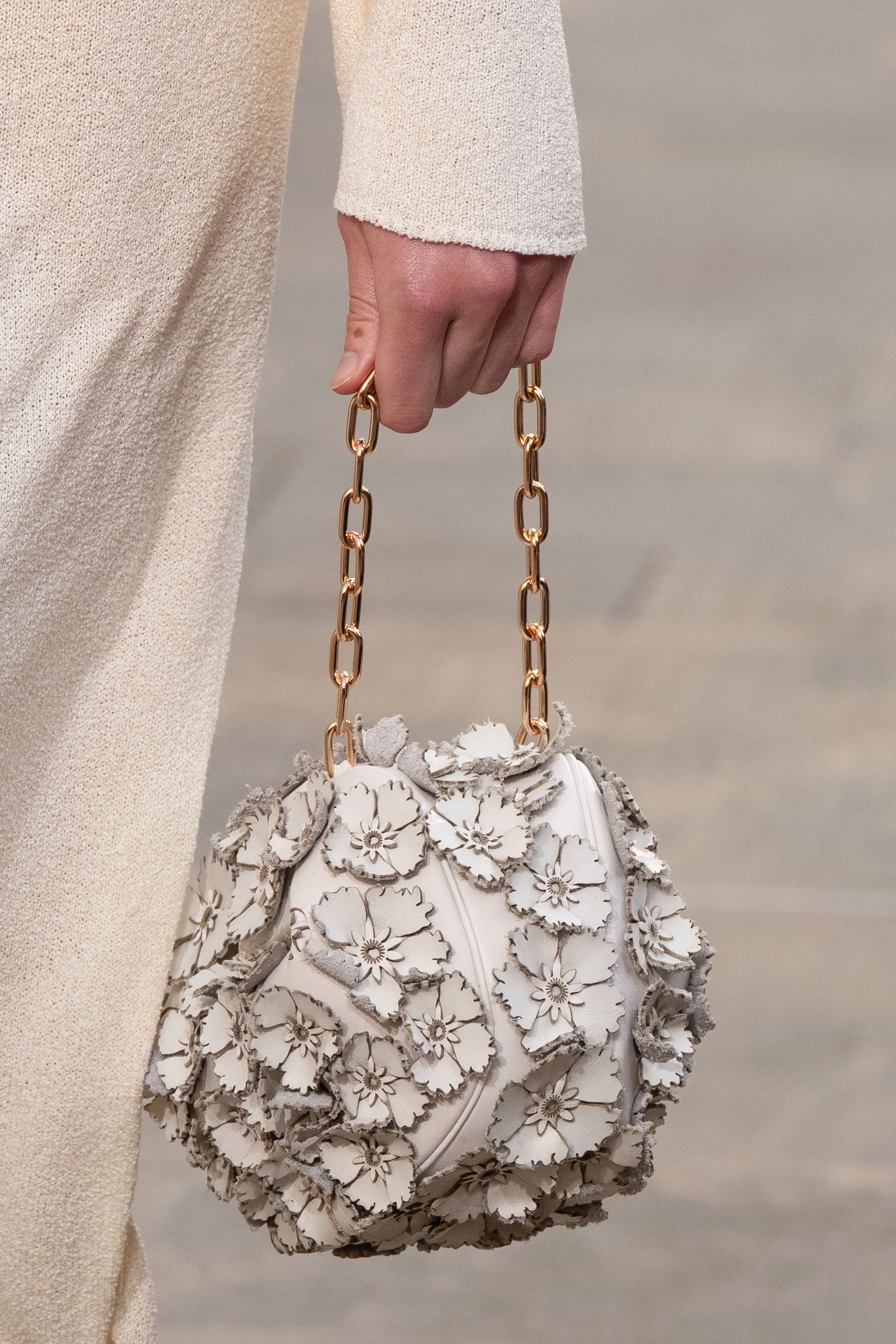 Soft Demi Clutch with Chain in Ivory Leather with Embroidered Flower Motif sold by Gabriela Hearst product image thumbnail 3