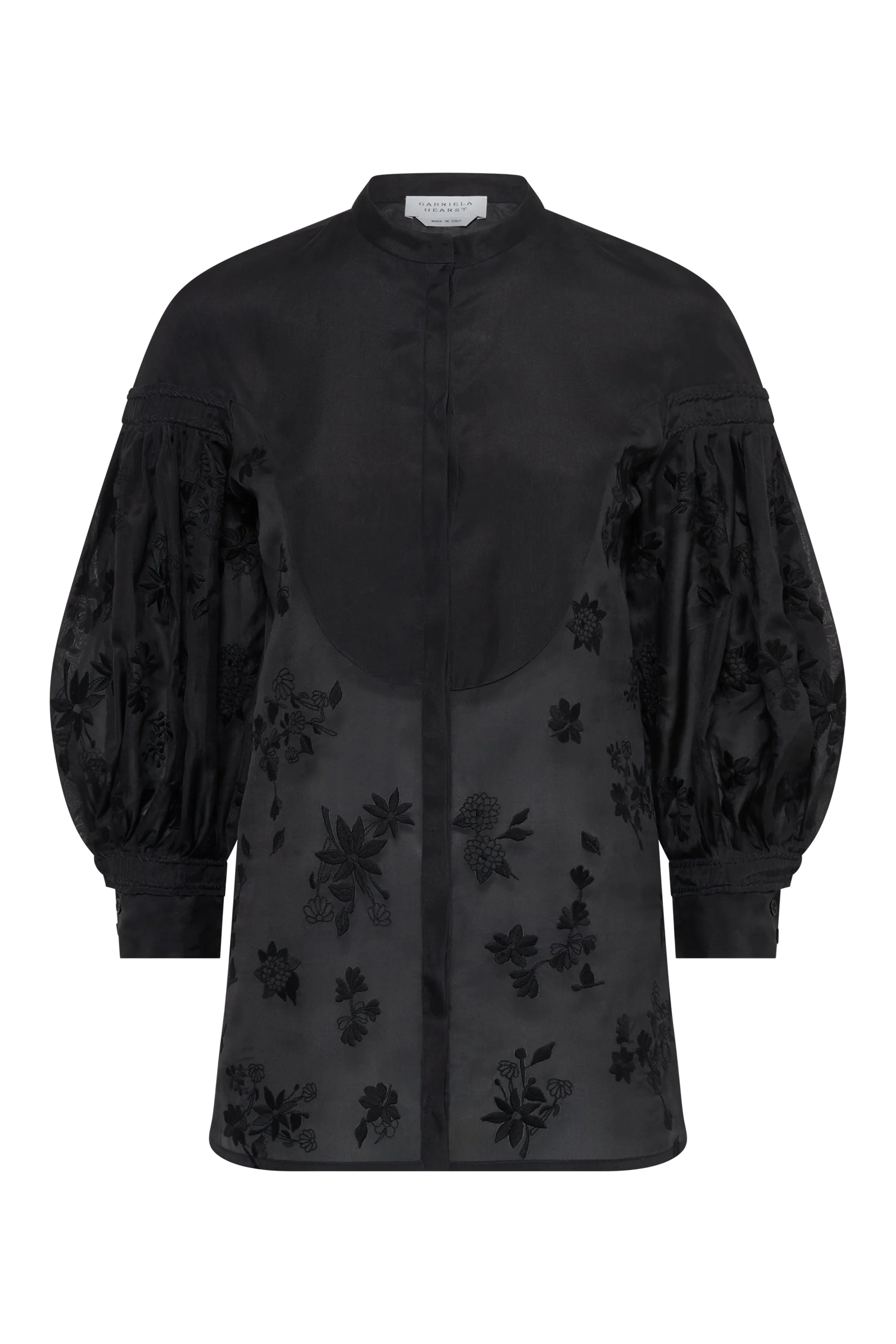 Sofia Mia's Flowers Embroidered Blouse in Black Silk Organza sold by Gabriela Hearst