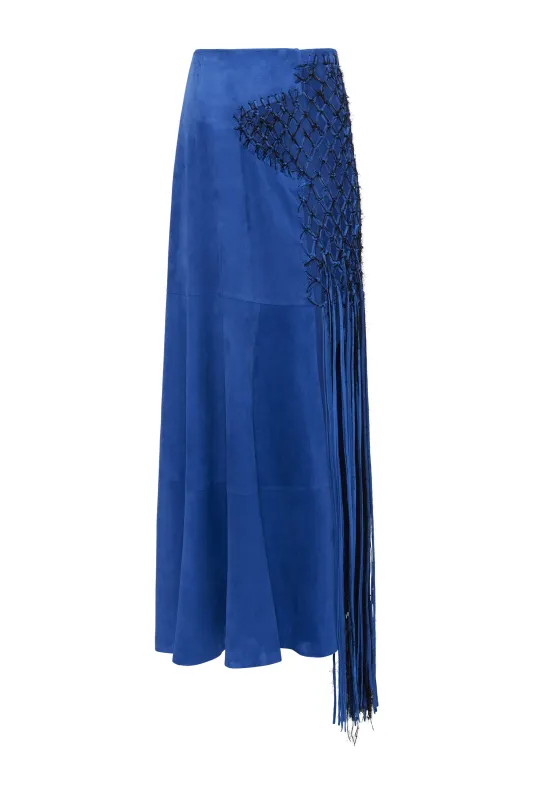 Riverine Skirt In Colbalt Suede sold by Gabriela Hearst