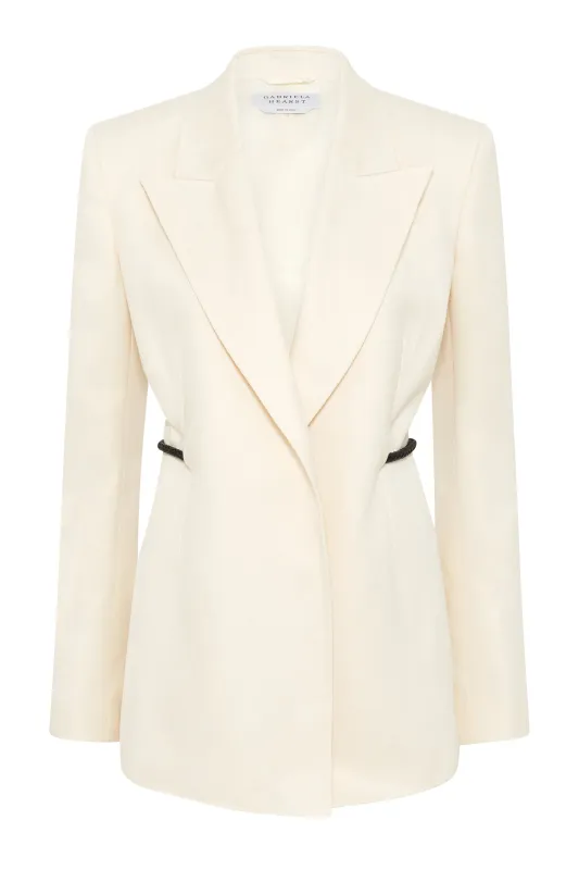 Epona Blazer in Ivory Textured Linen Slub sold by Gabriela Hearst