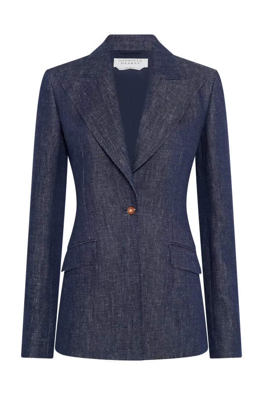 Leiva Blazer in Stoned Washed Denim Linen sold by Gabriela Hearst