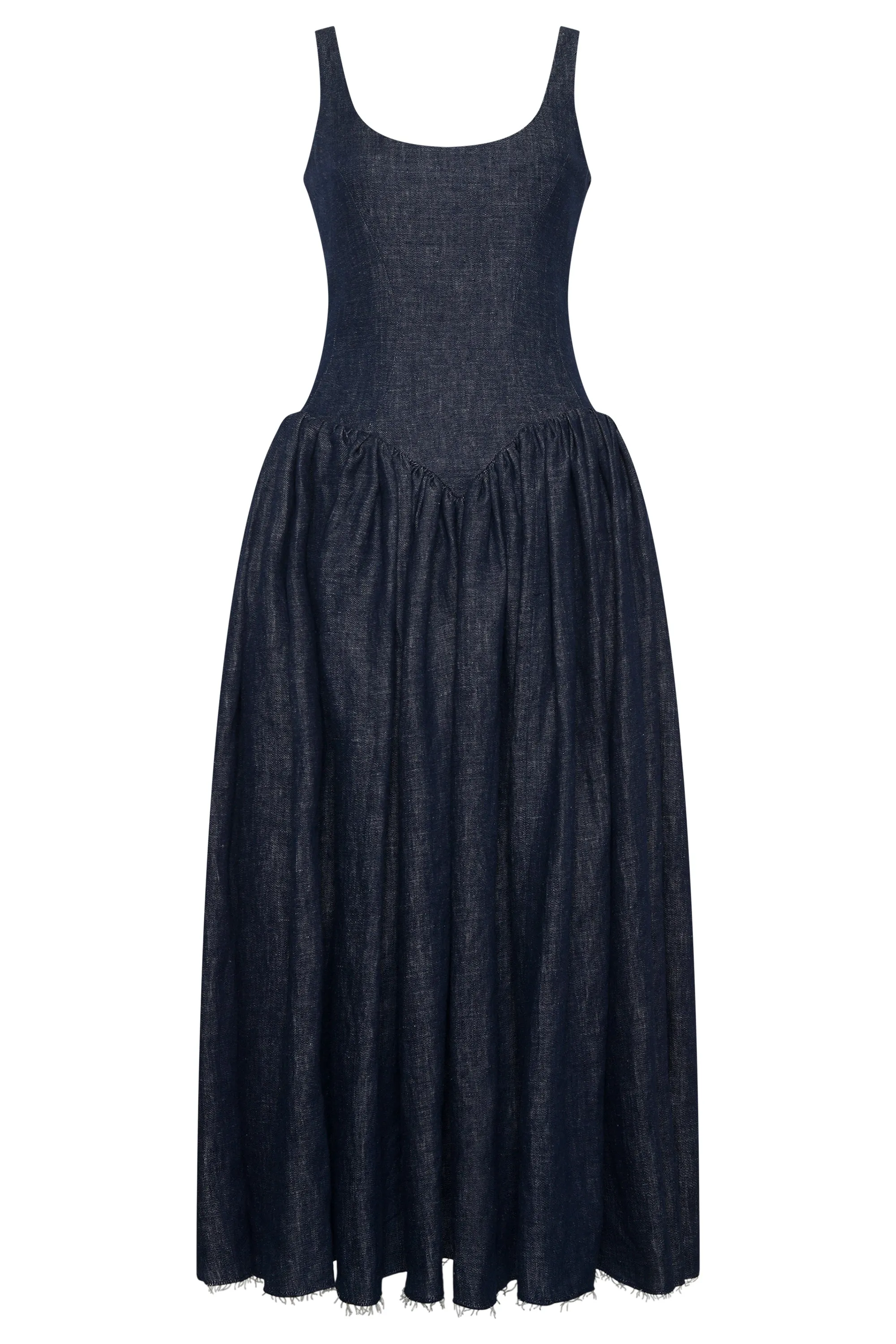 Isai Dress in Stoned Washed Denim Linen sold by Gabriela Hearst