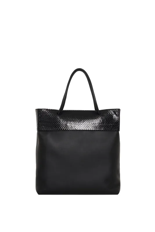 Tote Bag in Black Nappa Leather and Snakeskin Panels sold by Gabriela Hearst
