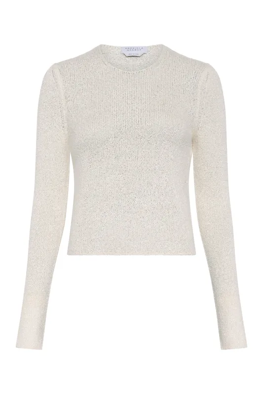 Nello Knit Sweater in Ivory Multi Beaded Cashmere & Silk sold by Gabriela Hearst