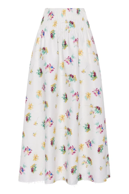 Penelope Skirt in Ivory Mia's Flowers Printed Linen Twill sold by Gabriela Hearst