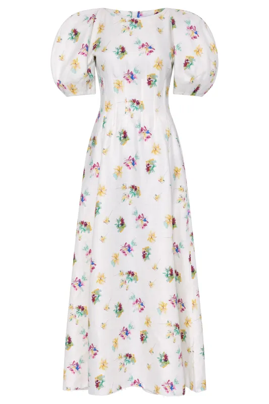 Ranya Dress in Ivory Mia's Flowers Printed Linen Twill sold by Gabriela Hearst