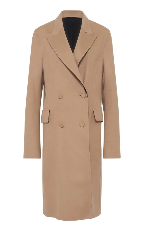 Mcaffrey Coat in Camel & Black Double-Face Cashmere sold by Gabriela Hearst