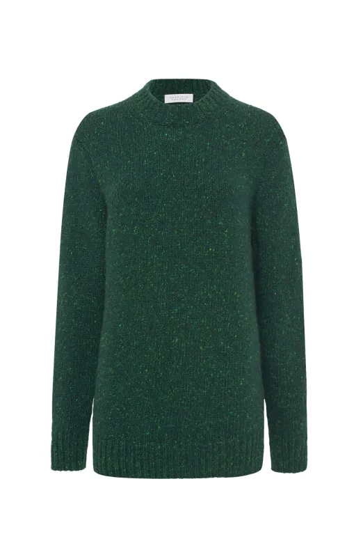 Alfie Knit Sweater in English Green Speckled Cashmere sold by Gabriela Hearst