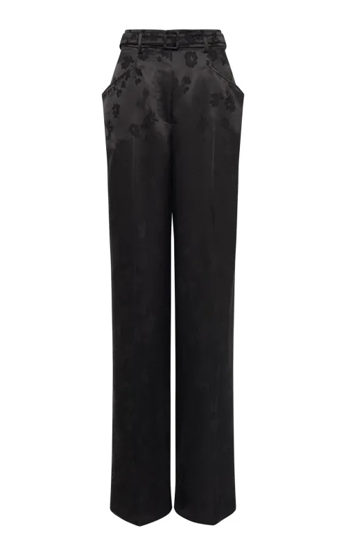Norman Wide-leg Pant in Black Embroidered Silk sold by Gabriela Hearst