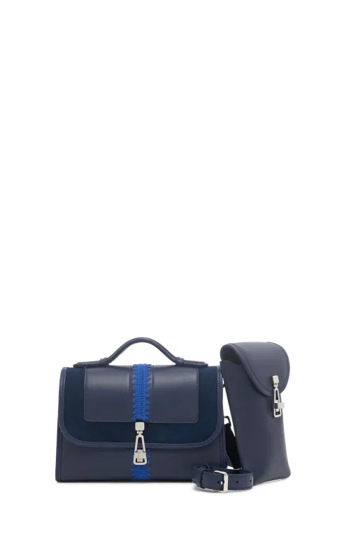 Small Leonora Flap Embroidered Bag in Electric Navy & Cobalt Nappa Leather made by Gabriela Hearst