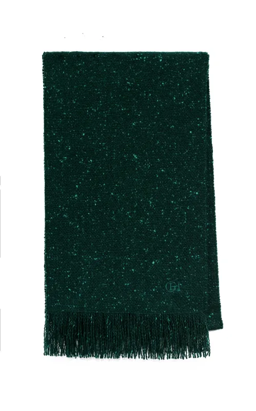 Illumina Fringe Scarf in English Green Speckled Cashmere sold by Gabriela Hearst