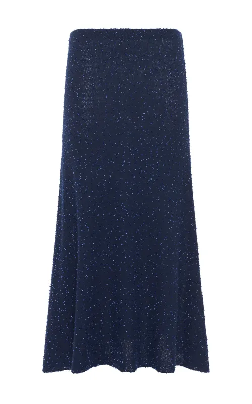 Sabine Knit Midi Skirt in Electric Navy & Cobalt Beaded Cashmere Silk sold by Gabriela Hearst