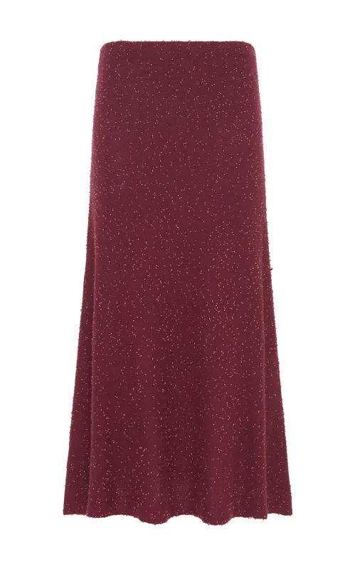 Sabine Knit Midi Skirt in Bordeaux & Fuchsia Beaded Cashmere Silk sold by Gabriela Hearst