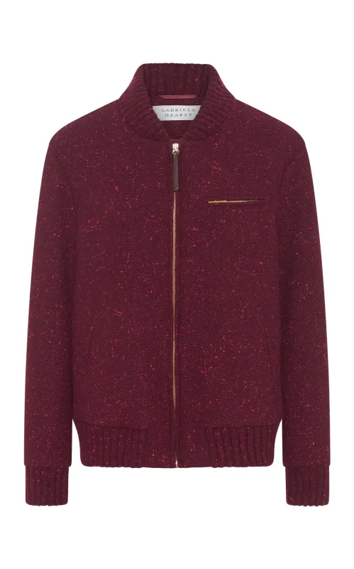 Winslow Knit Bomber in Bordeaux & Fuchsia Speckled Cashmere sold by Gabriela Hearst