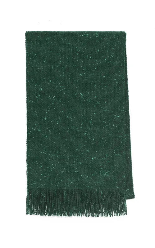 Illumina Fringe Scarf in English Green Speckled Cashmere sold by Gabriela Hearst