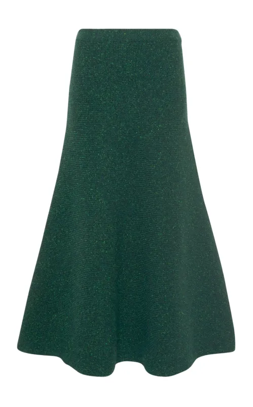 Eden Knit Midi Skirt in English Green Speckled Aran Cashmere sold by Gabriela Hearst
