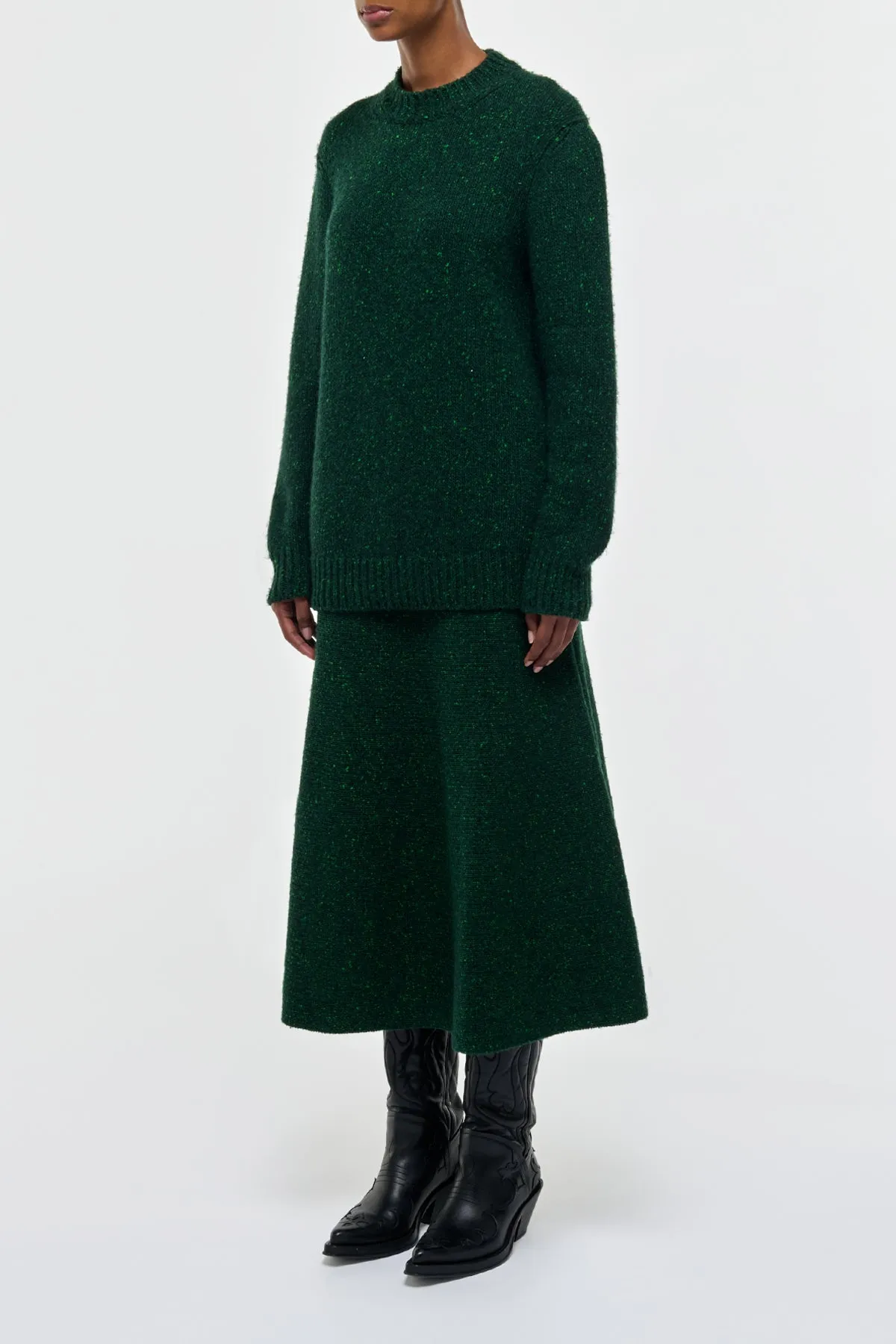 Eden Knit Midi Skirt in English Green Speckled Aran Cashmere sold by Gabriela Hearst product image thumbnail 4