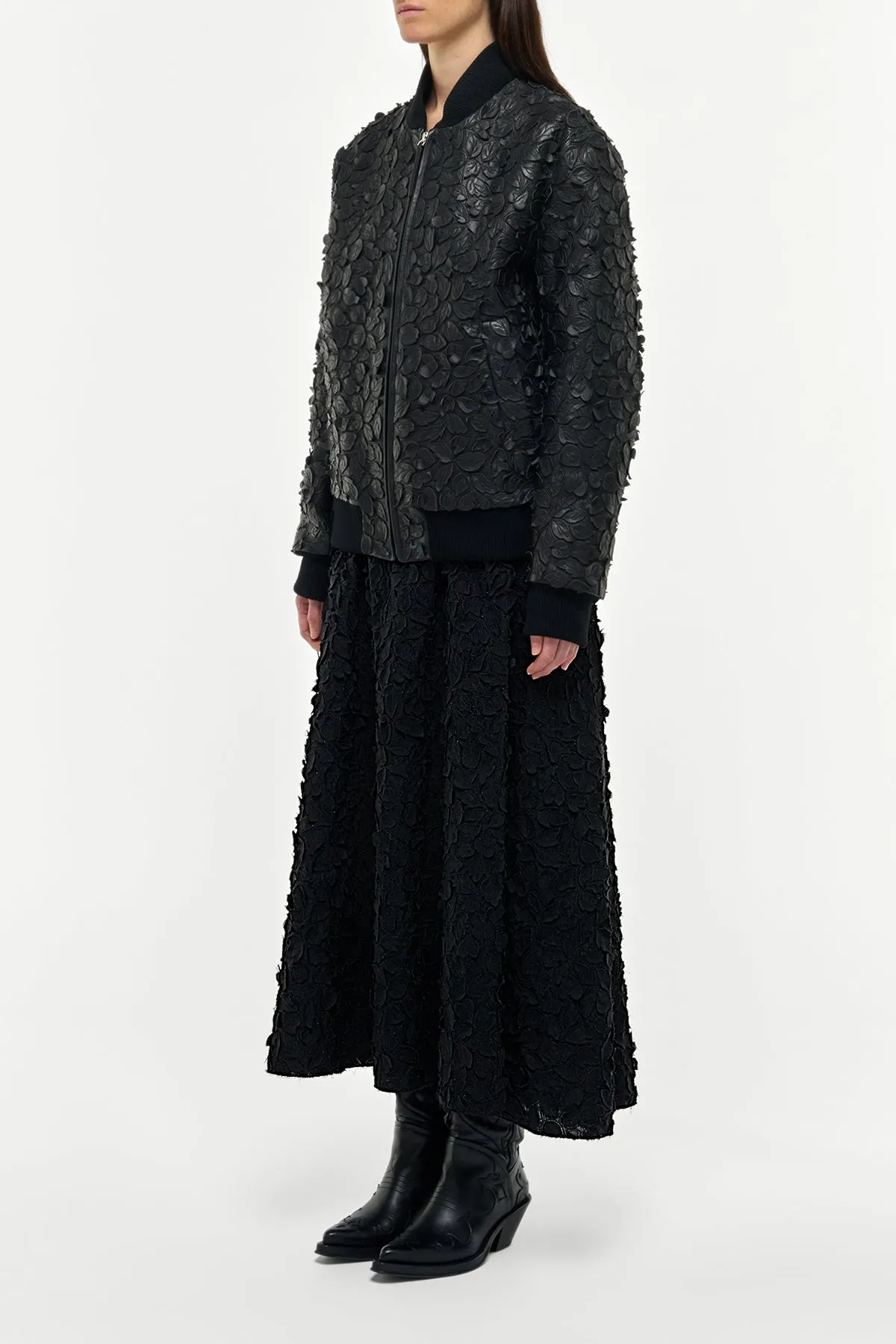 Winslow Embroidered Leaves Bomber in Black Nappa Leather sold by Gabriela Hearst product image thumbnail 4