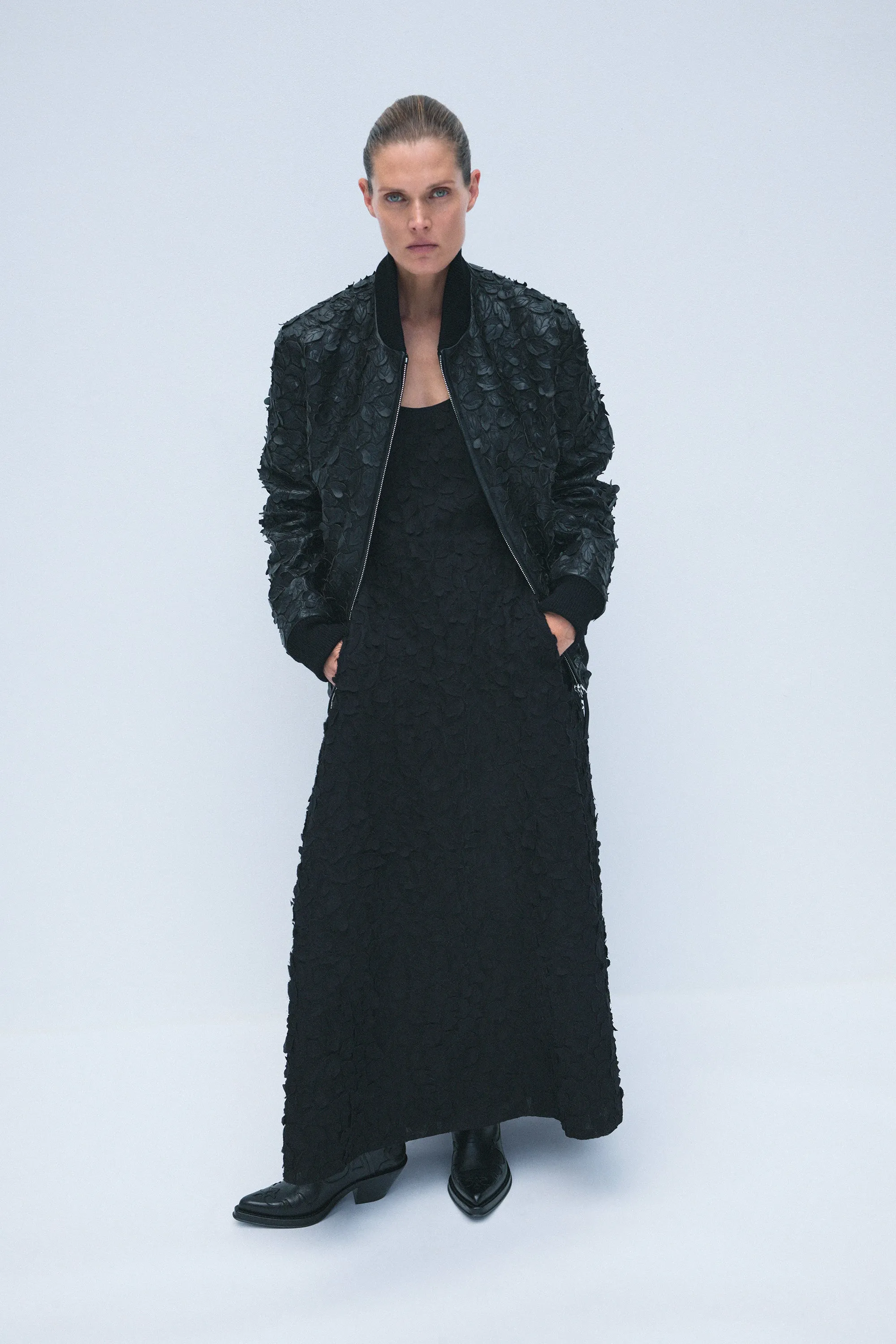 Winslow Embroidered Leaves Bomber in Black Nappa Leather sold by Gabriela Hearst product image thumbnail 2