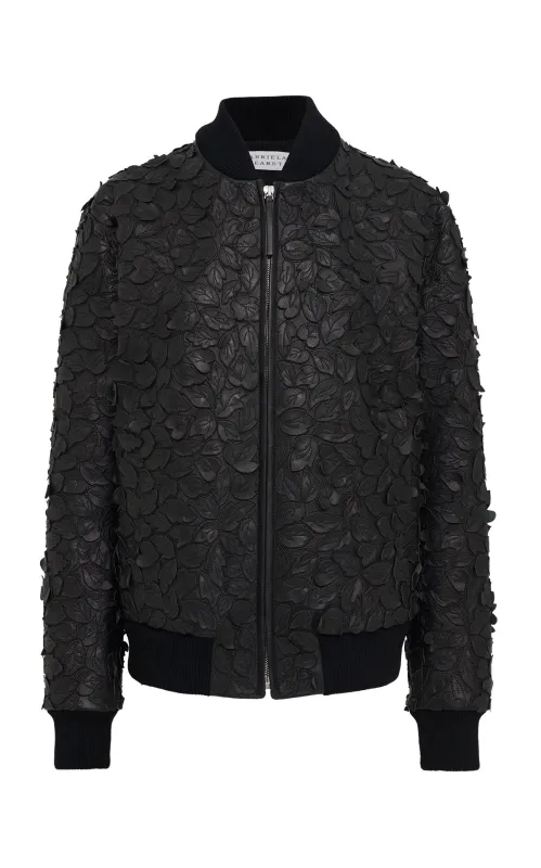 Winslow Embroidered Leaves Bomber in Black Nappa Leather sold by Gabriela Hearst