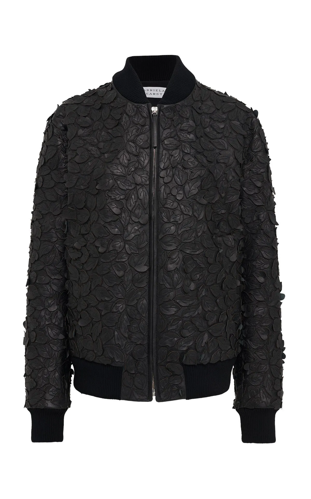 Winslow Embroidered Leaves Bomber in Black Nappa Leather sold by Gabriela Hearst