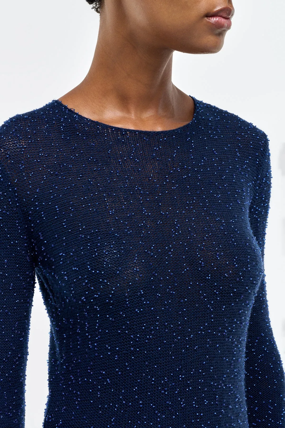 Nello Knit Sweater in Electric Navy & Cobalt Beaded Cashmere Silk sold by Gabriela Hearst product image thumbnail 5