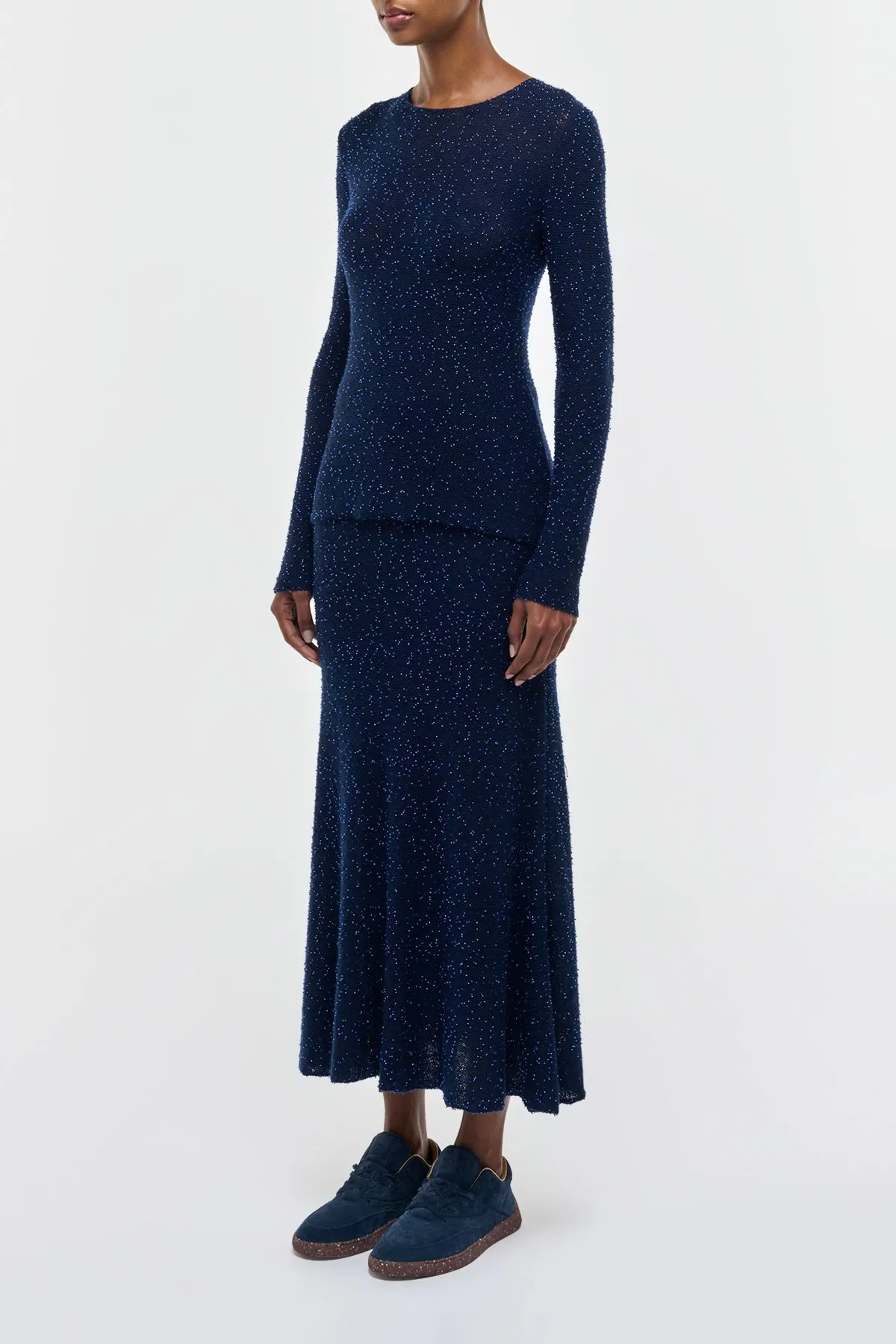 Nello Knit Sweater in Electric Navy & Cobalt Beaded Cashmere Silk sold by Gabriela Hearst product image thumbnail 3