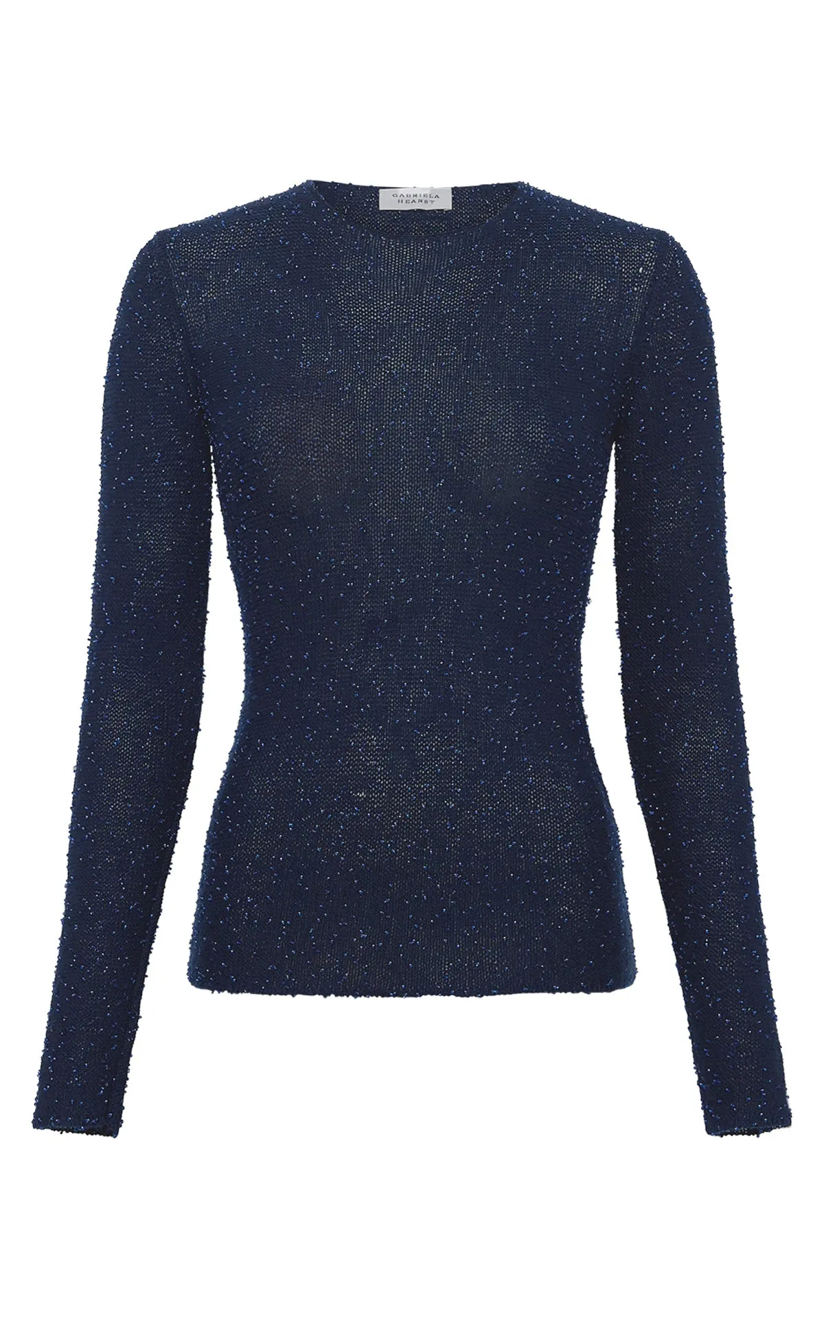 Nello Knit Sweater in Electric Navy & Cobalt Beaded Cashmere Silk sold by Gabriela Hearst