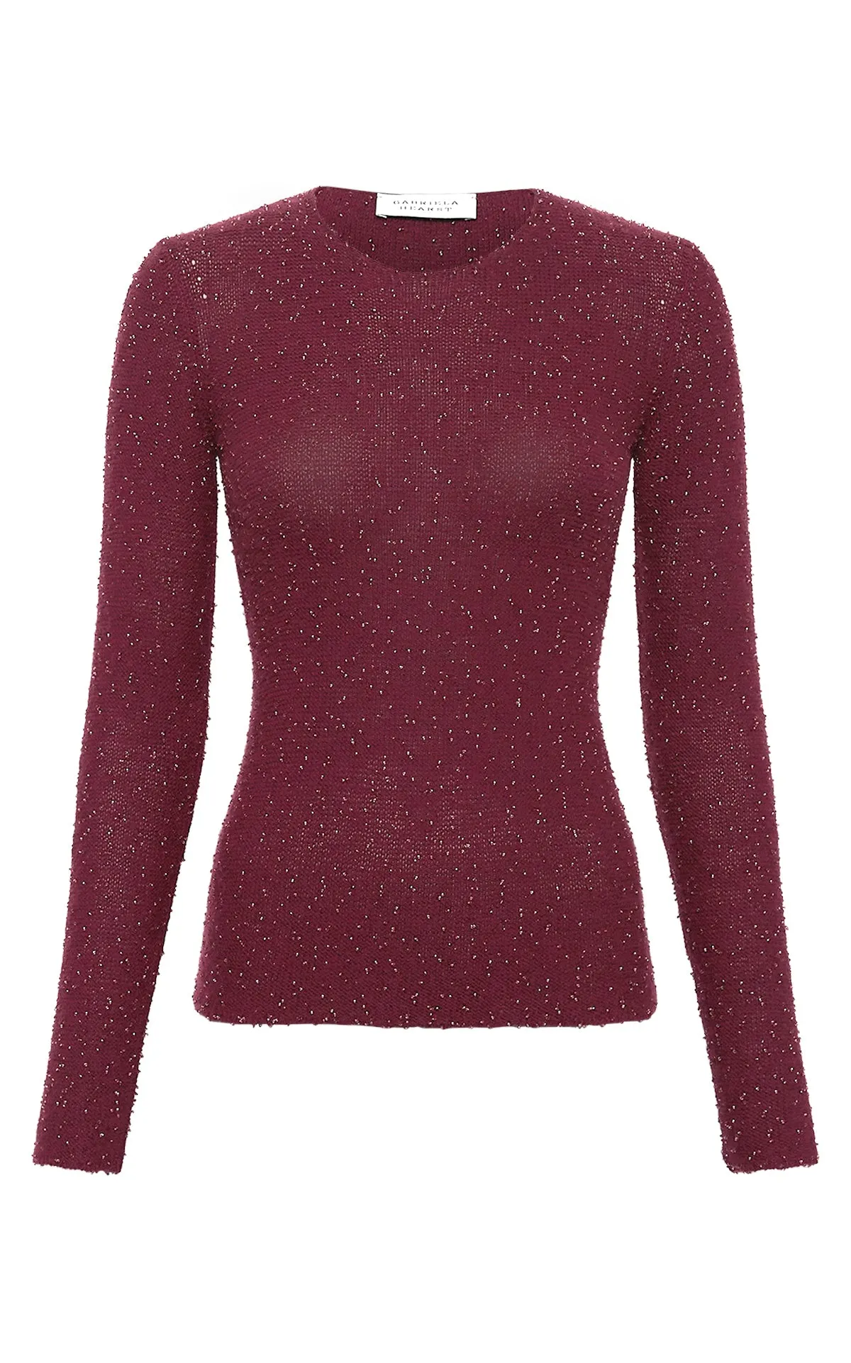 Nello Knit Sweater in Bordeaux & Fuchsia Beaded Cashmere sold by Gabriela Hearst