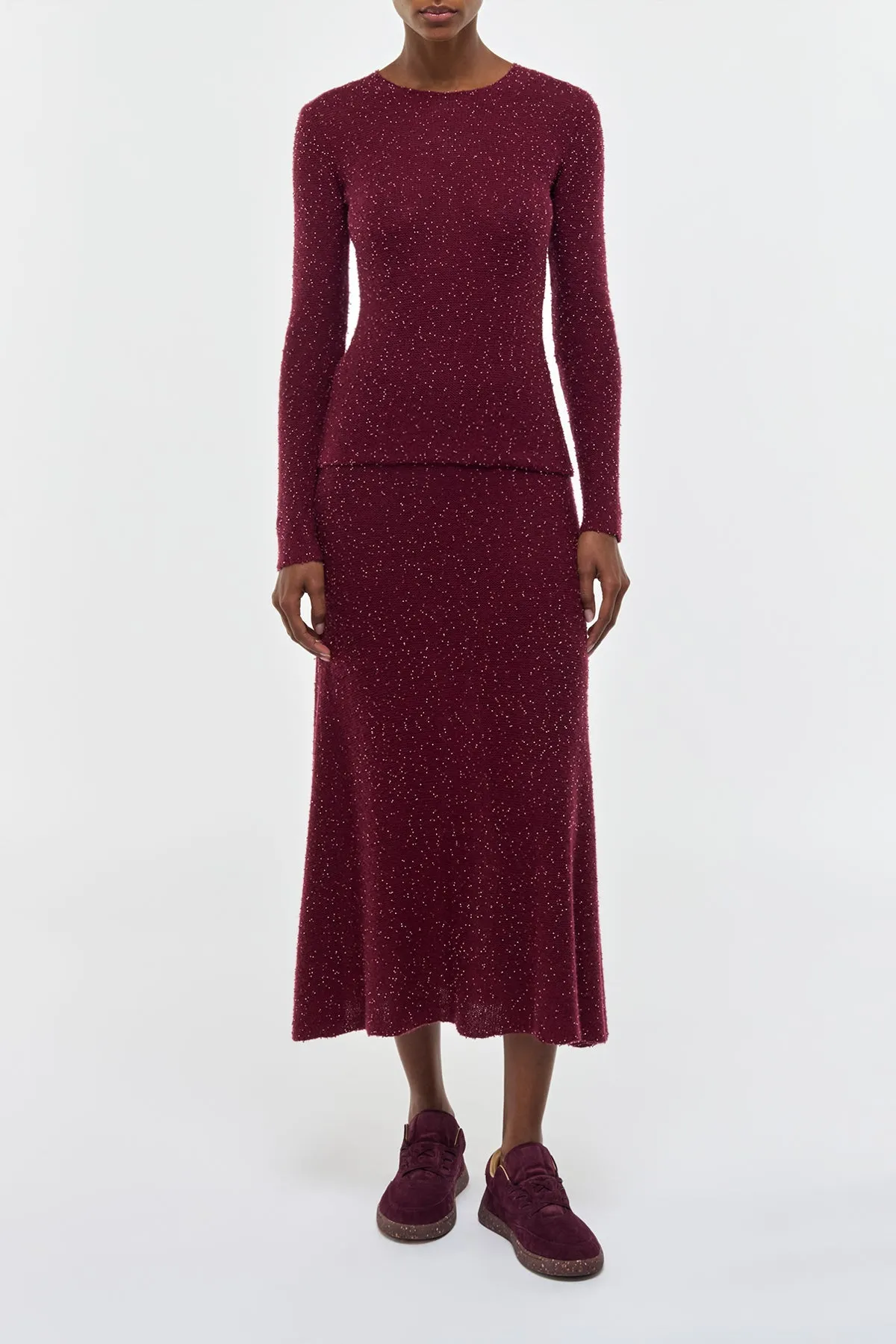 Nello Knit Sweater in Bordeaux & Fuchsia Beaded Cashmere sold by Gabriela Hearst product image thumbnail 2