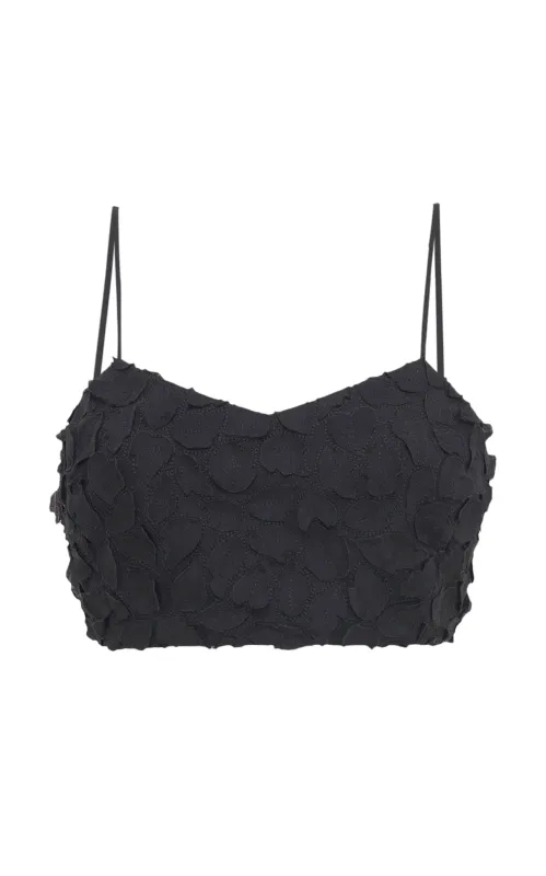 Priya Embroidered Leaves Top in Black Linen sold by Gabriela Hearst