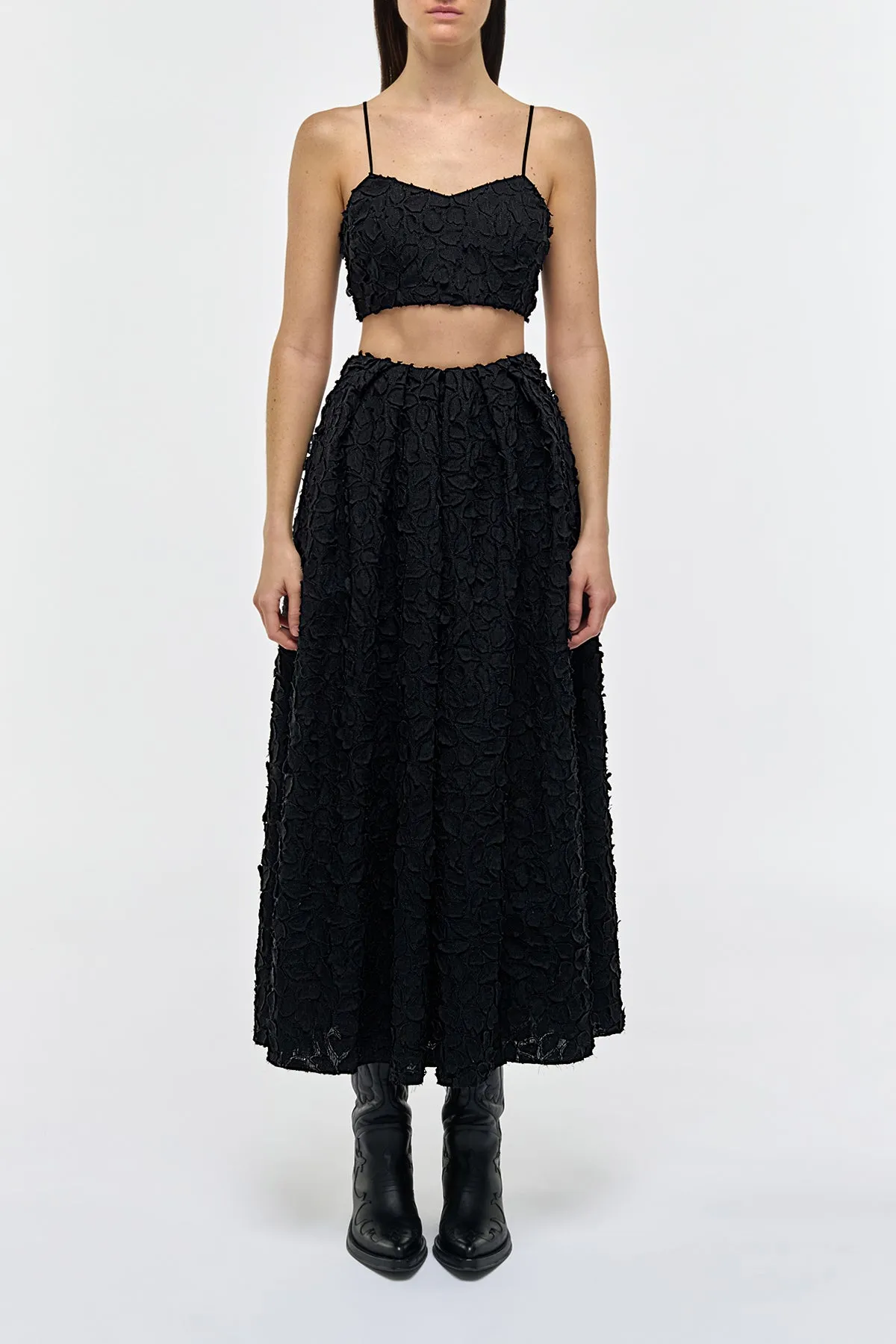 Priya Embroidered Leaves Top in Black Linen sold by Gabriela Hearst product image thumbnail 2