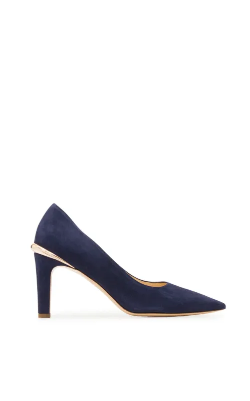 Edwina High Heel Stiletto Pump in Navy Suede sold by Gabriela Hearst
