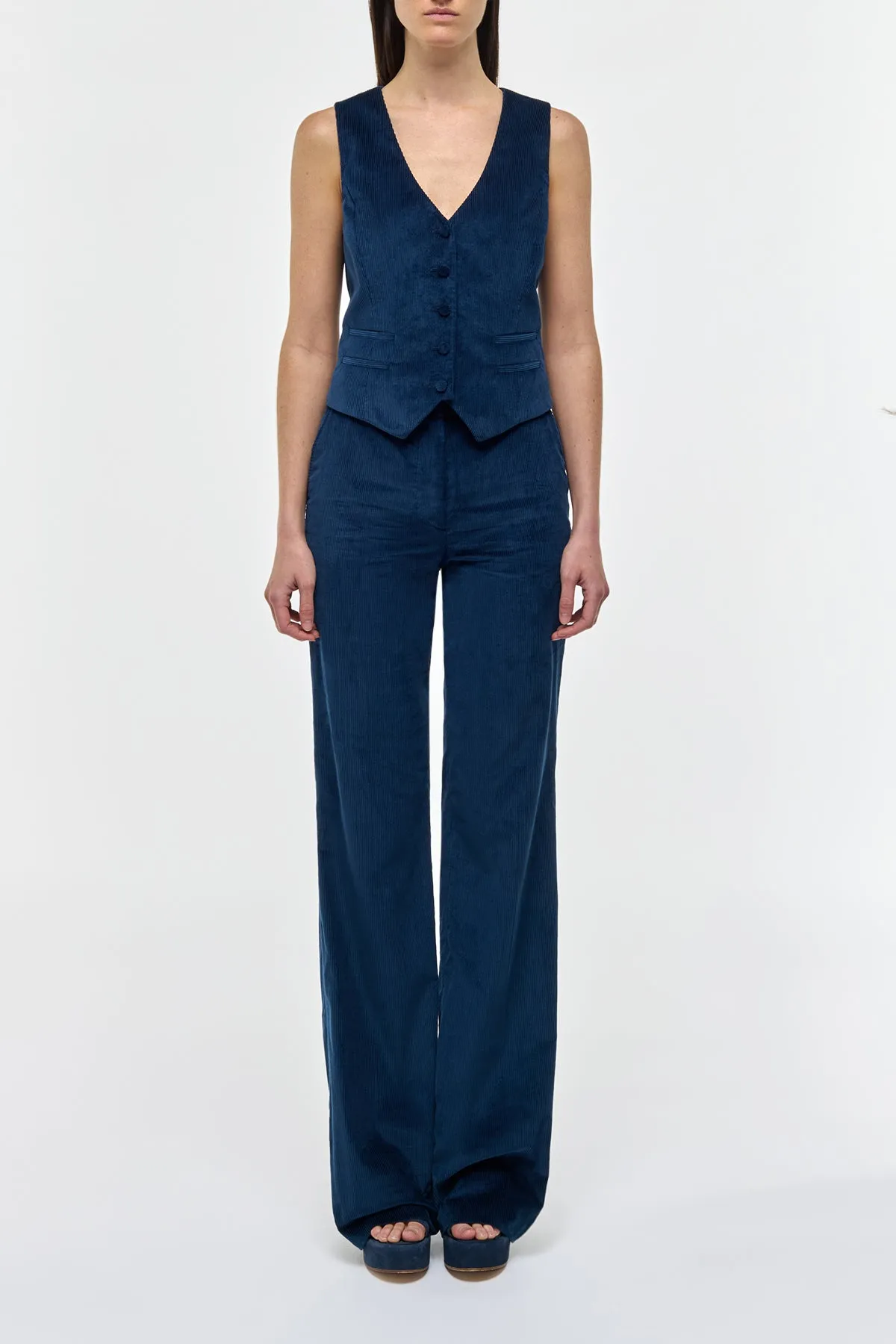 Coleridge Vest in Electric Navy Sea Island Cotton Corduroy sold by Gabriela Hearst product image thumbnail 2