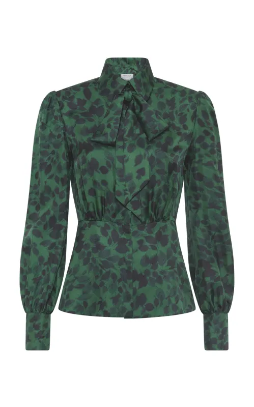 Maisie Top in English Green Printed SIlk sold by Gabriela Hearst