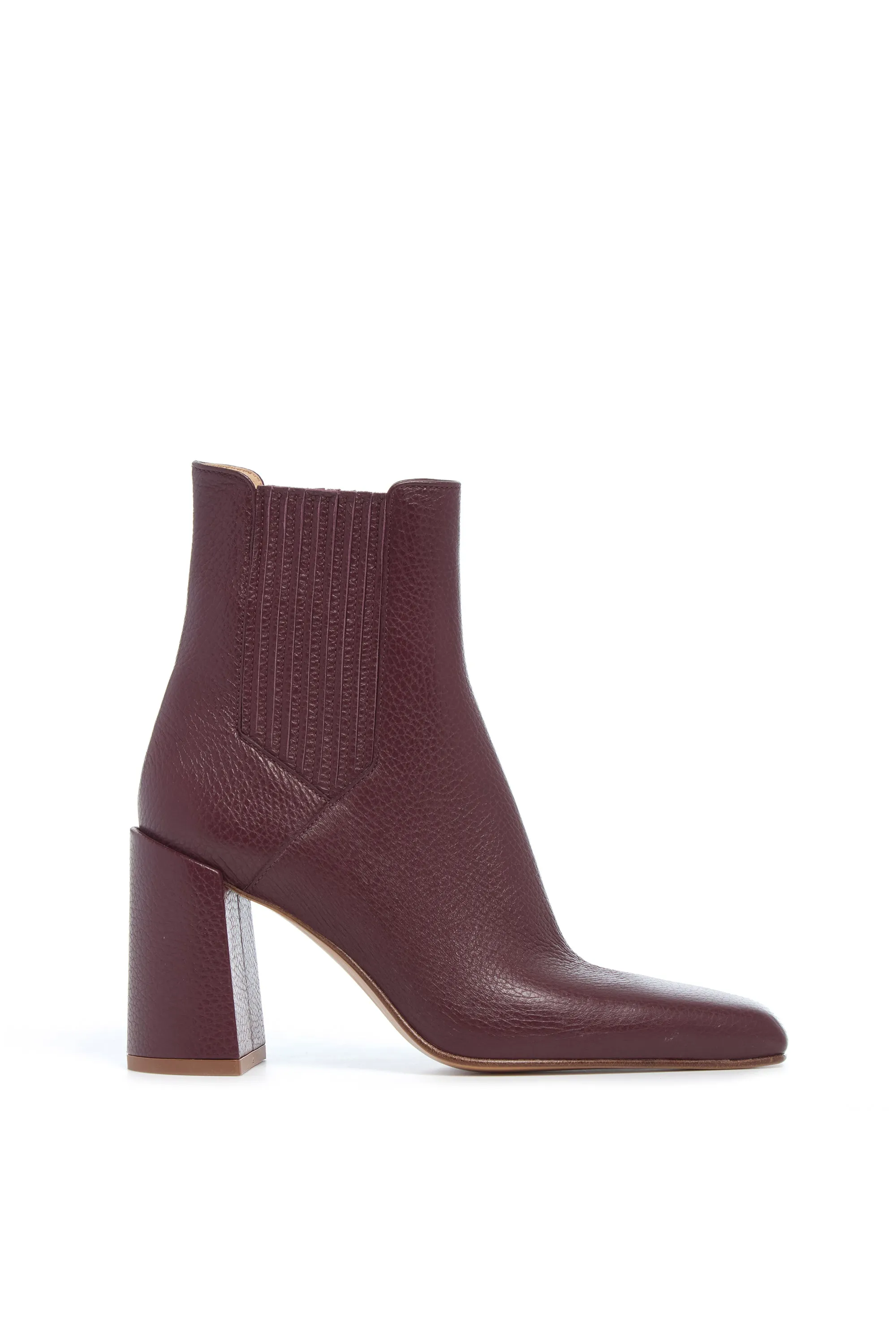 Luke High Heel Ankle Boot in Bordeaux Textured Leather sold by Gabriela Hearst