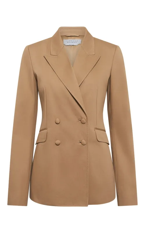 Angela Blazer in Camel Sea Island Cotton Twill sold by Gabriela Hearst