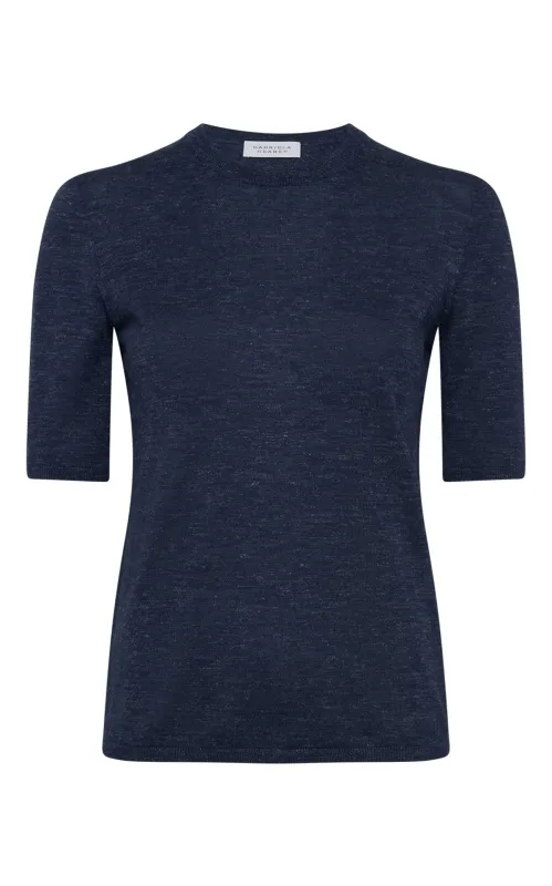 Chryse Knit T-Shirt in Electric Navy Cashmere Silk with Hemp sold by Gabriela Hearst