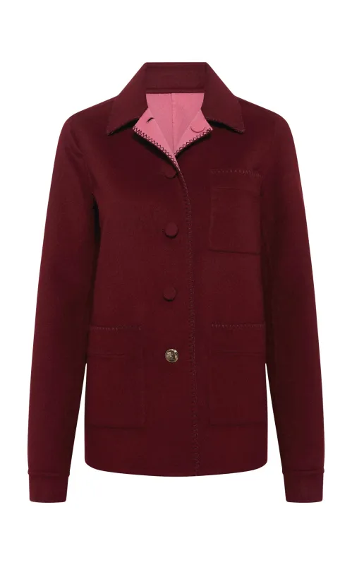 Ulu Reversible Chore Jacket in Bordeaux & Fuchsia Double-face Recycled Cashmere sold by Gabriela Hearst
