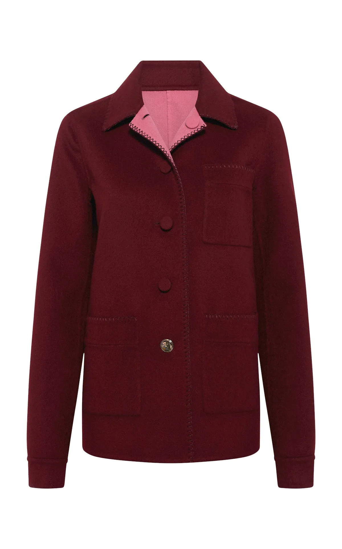 Ulu Reversible Chore Jacket in Bordeaux & Fuchsia Double-face Recycled Cashmere sold by Gabriela Hearst