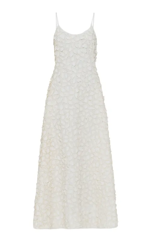 Nexus Embroidered Leaves Maxi Dress in Ivory Linen made by Gabriela Hearst