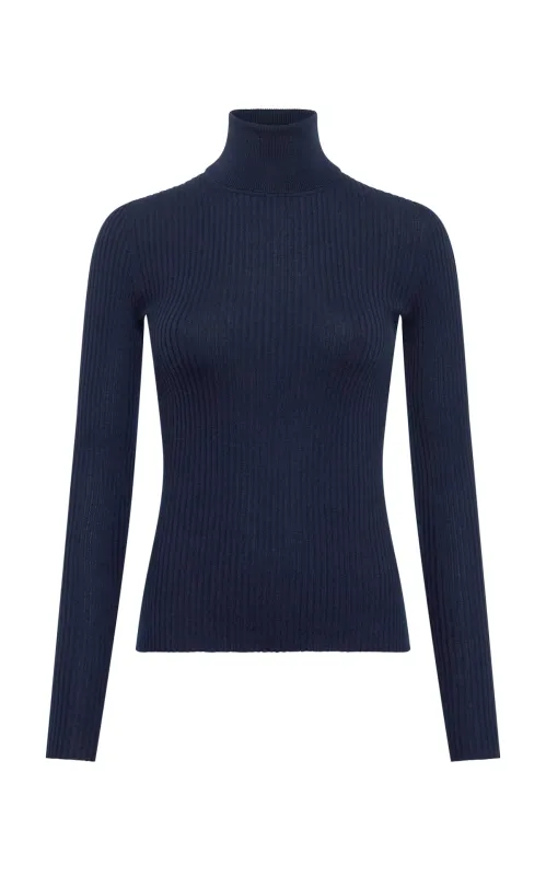 Peppe Knit Turtleneck in Electric Navy Cashmere Silk sold by Gabriela Hearst